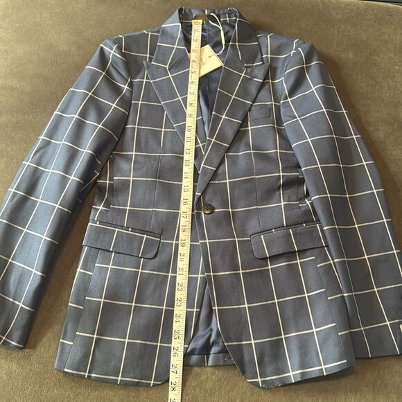 Men’s Blue Check Plaid 3 Piece Suit One Button Peak Lapel 30 Jacket 29 Pants NEW - Picture 6 of 16